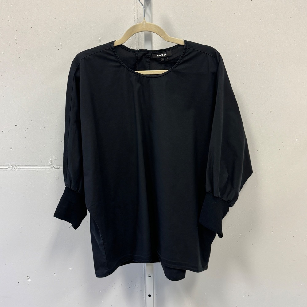 DKNY Oversized Dolman Sleeve Poplin Blouse Ribbed Cuffs‎ Oversized XS Black